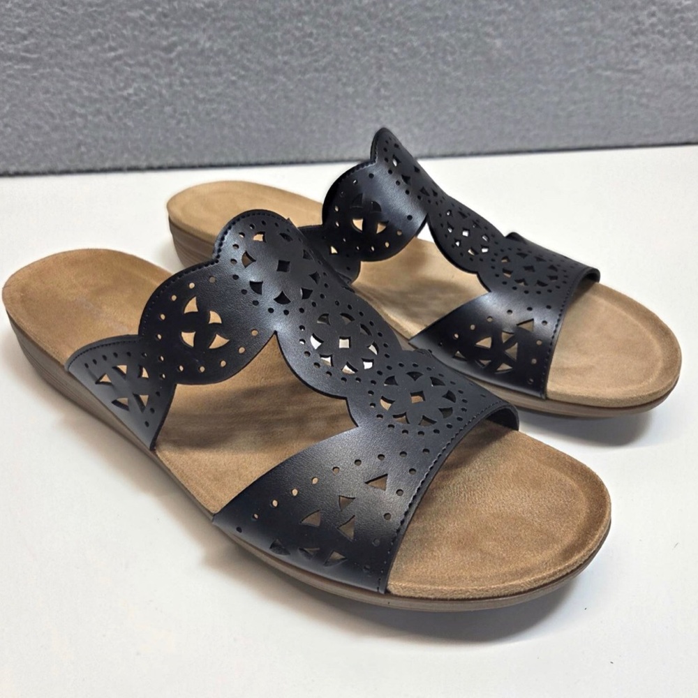 Easy Spirit Brixton Comfort Black Laser-Cut Slide Sandals New No Box Size 11